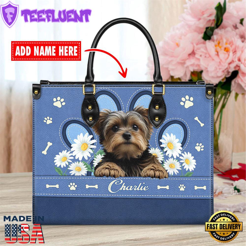 Yorkshire Terrier Dog Lover Leather Bag With Daisy Flowers
