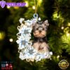 Yorkshire Terrier Flowers Moon Ornament, Gift For Christmas