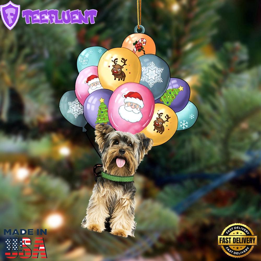 Yorkshire Terrier With Balloons Christmas Ornament, Gift For Christmas