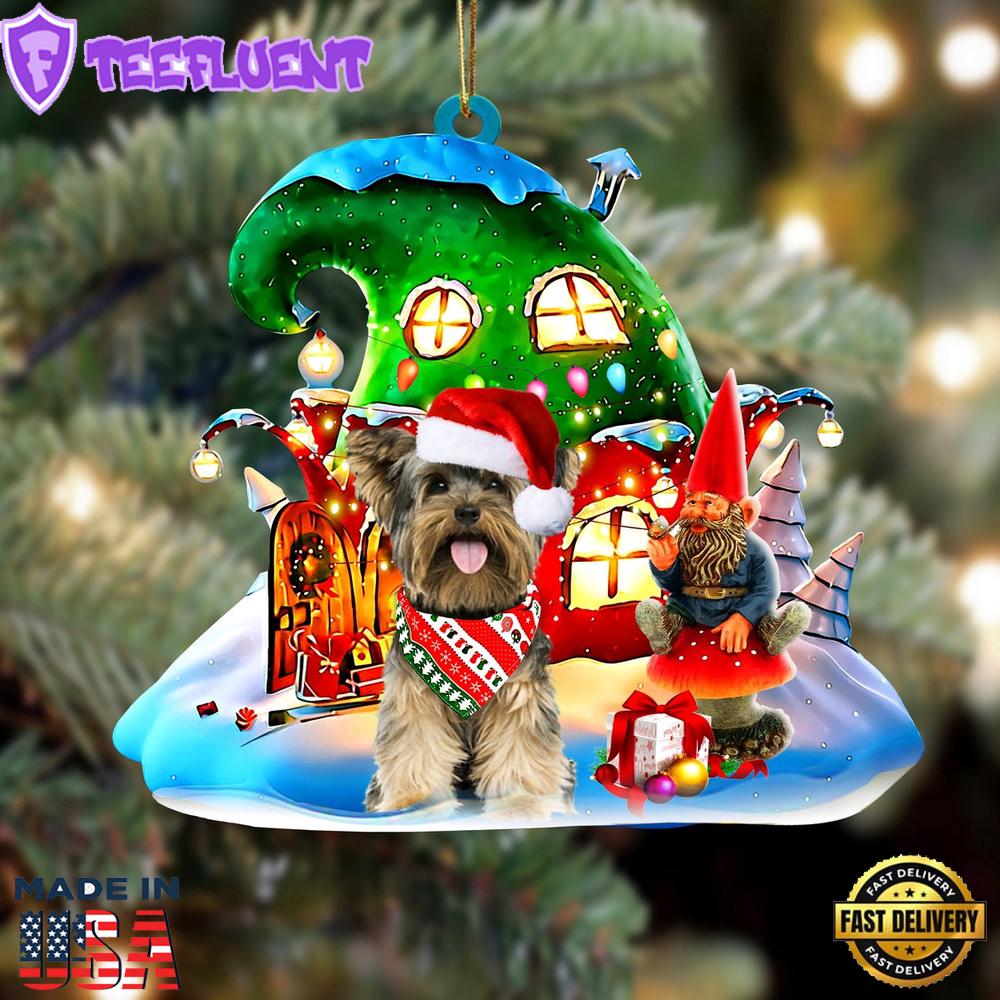 Yorkshire Terrier With Rudolph's House Christmas Ornament, Gift For Christmas