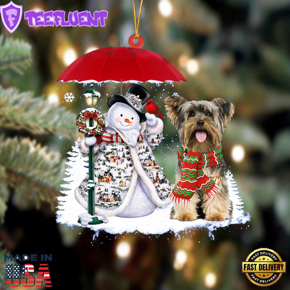 Yorkshire Terrier With Snowman Christmas Ornament, Gift For Christmas