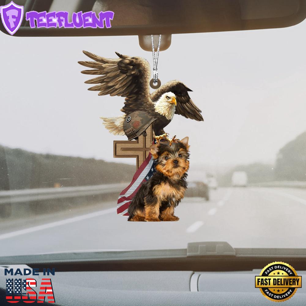 Yorkshire-Terrier And Eagle American Flag Ornament, Gift For Christmas
