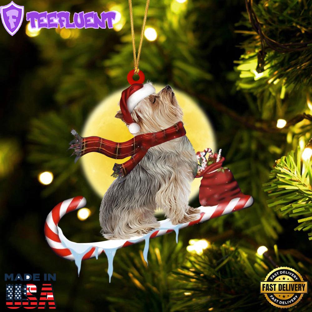 Yorkshire-Terrier On The Candy Cane Christmas Ornament, Gift For Christmas
