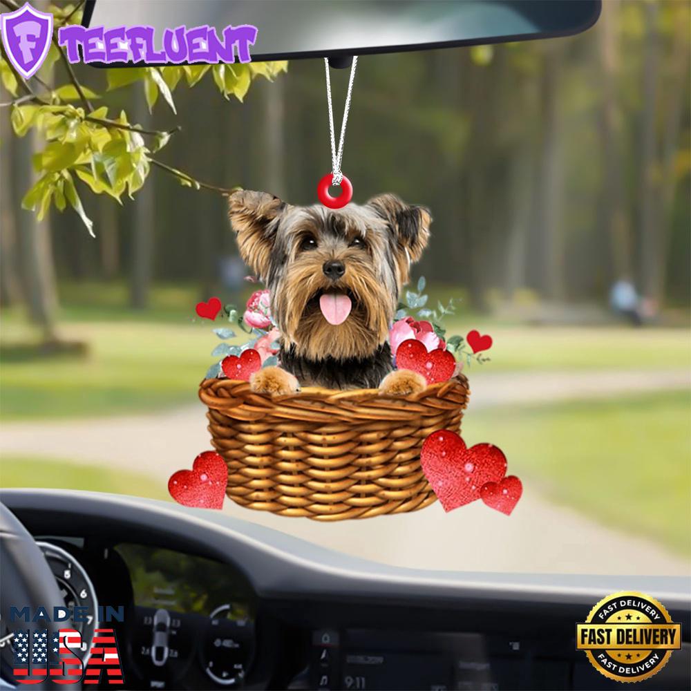 Yorkshire-Terrier With Rose & Heart Ornament, Gift For Christmas