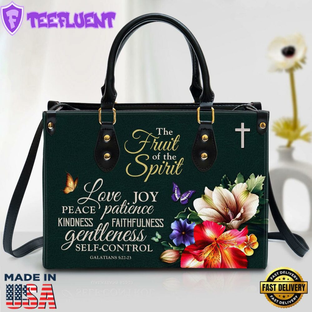 Zippered Flower Leather Handbag With Handle Galatians 522