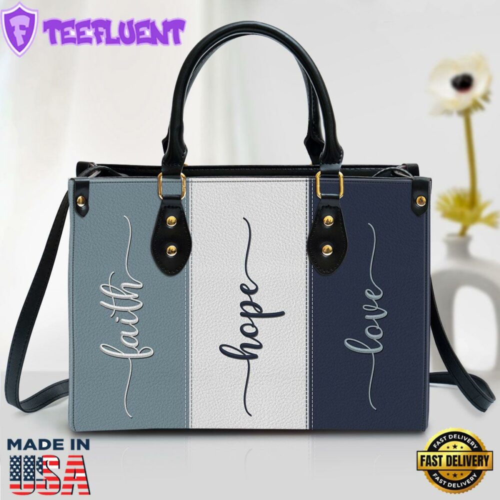 Zippered Leather Handbag With Handle Faith Hope Love Christ Gifts Leather Bags